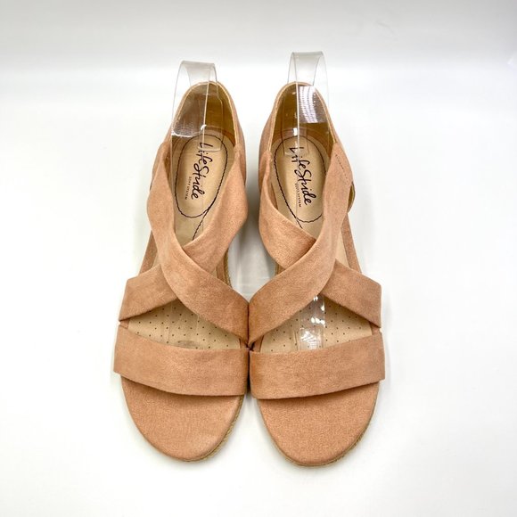 8W 8 WIDE Lifestride Siesta Taupe Blush Microsuede Espadrille Wedge Sandal Shoes - Picture 3 of 14